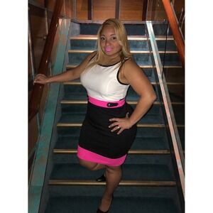 Dressbarn Sheath Dress Womens 12 Pink White Black Colorblock Sleeveless